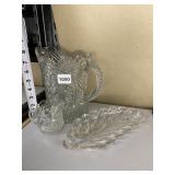 ANTIQUE PITCHER, LEAF DISH, CREAMER