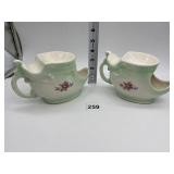 TWO HAND PAINTED SHAVING SCUTTLES PORCELAIN WITH