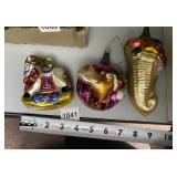 GLASS CHRISTMAS ORNAMENTS ROCKING HORSE, ETC.