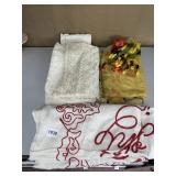 ASSORTED TABLE LINENS & EMBROIDERED PILLOW CASE