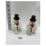2 PLASTIC VINTAGE SNOWMEN 5" H