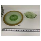 GOLD RIM GREEN DEPRESSION GLASS SANDWICH PLATE