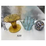 AMBER FLUTED TOP FOOTED VASE