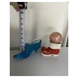 BLUE GLASS SHOE CHRISTMAS ORNAMENT ETC.