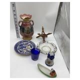 COBALT GLASS, JAPAN CANOE PORCELAIN FIGURINE,