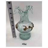 CRACKLE GLASS VASE WITH GOLD DECORATIVE FLOUR