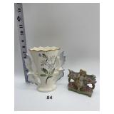 BISQUE 4913 GLAZED PLANTER, CERAMIC GOLD RIM VASE