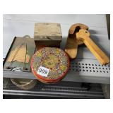 WOOD NUTCRACKER, TIN, ETCETERA