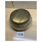 VINTAGE GLASS VANITY POWDER JAR WITH TIN LID