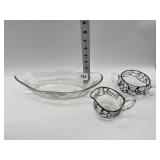 SILVER OVERLAY CREAMER SUGAR, WHEEL ETCHED OVAL