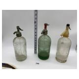 3 ENGRAVED SELTZER BOTTLES BRONZOY BONIVARCLI