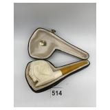 CARVED MERRSCHAUM  PIPE WITH CASE MADE BY GOLDEN