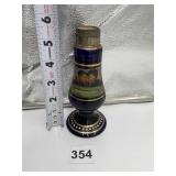 OIL LAMP BASE COBALT BLUE GLASS HAND PAINTED