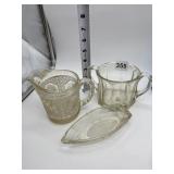 GLASS BOAT, 2 VINTAGE SUGAR BOWLS