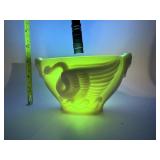 RARE URANIUM MILK GLASS DECO SWAN OVAL BOWL BY