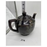 ENAMELED GLAZED BROWN TEAPOT W/ LID (CHIP ON