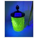 DAISEY AND BUTTON VASELINE URANIUM GLASS COVERED