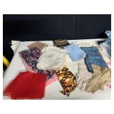 VINTAGE SCARVES LACE GLOVES BLUE AND WHITE APRON