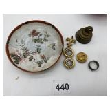 STERLING RING, CAST IRON BELL, JAPAN SAUCER,