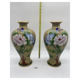 PAIR OF CHINESE ENAMELED VASES BRASS TOP AND