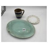 MILK GLASS DISH POTTERY MUG ETC