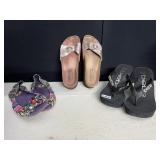 THREE PAIRS OF SHOES SIZE 7 ON THE SLIPPERS THEY