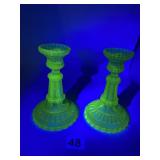 PAIR OF 6" CANARY YELLOW VASELINE URANIUM GLASS
