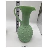HOBNAIL FENTON GREEN AND WHITE HOBNAIL PITCHER