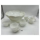 MILK GLASS PUNCH BOWL AND CUPS