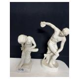 TWO FIGURINES DISK THROWER HAS BROKEN HAND