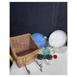 BASKET, GLASS JARS, APPLE RING BOX