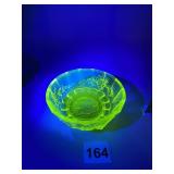 LIBERTY FACE COIN VASELINE URANIUM GLASS PEDESTAL