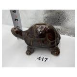 POTTERY GLAZED BROWN TURTLE BANK