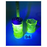 VASELINE URANIUM GLASS JAR AND VASE