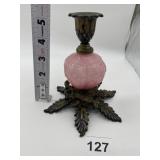 PINK CASE GLASS CENTER CANDLE HOLDER METAL BASE
