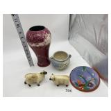 9-INCH-HIGH VASE, NORITAKE HAND PAINTED TRIVET