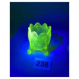 OLD SLEEPY EYE VASELINE URANIUM GLASS FOOTED