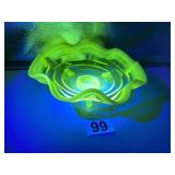 VASELINE URANIUM FOOTED GLASS DISH RUFFLE EDGE
