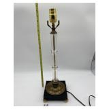 METAL AND LUCITE CENTER CANDLESTICK LAMP NO HARP