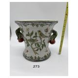 CERAMIC DOUBLE HANDLE VASE W/ HANDLES BIRD DESIGN