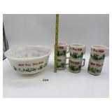 ANCHOR HOCKING EGG NOG BOWL AND 6 CUPS