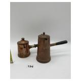 2 COPPER POTS W/ WOOD HANDLES