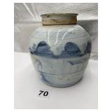 CHINESE PORCELAIN TEA JAR BLUE AND WHITE DOES