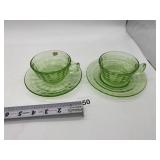 URANIUM GLASS CUP AND SAUCERS