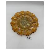 CARNIVAL MARI-GOLD GLASS GRAPE CENTER EGG PLATE