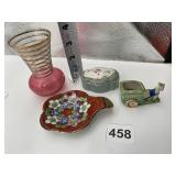 CRANBERRY VASE W/ GOLD STRIPES, HAND PAINTED