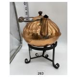 CAST IRON BASE WITH COPPER TEAPOT WOOD HANDLE AND