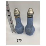DELPHITE BLUE MILK GLASS SALT AND PEPPER SHAKERS