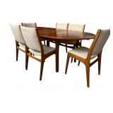 MID-CENTURY DINING ROOM TABLE WITH 6 CHAIRS, PADS,