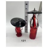 2 MURANO GLASS ASIAN FIGURES W/ BLACK HATS